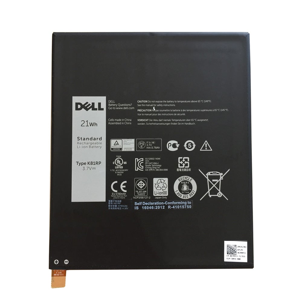 3.7V 21WH 5210mAh Replacement K81RP Dell Venue 8 7000 7840 05P040 series Tablet Replacement Laptop Battery - JS Bazar