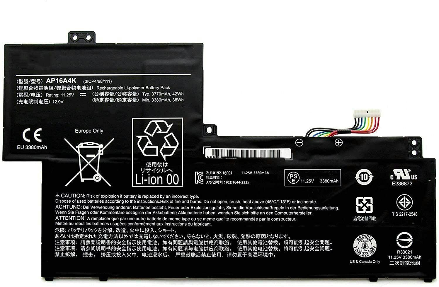 AP16A4K Acer Laptop Battery for Acer Aspire One Cloudbook KT.00304.003 42Wh Laptop Batteries JS Bazar